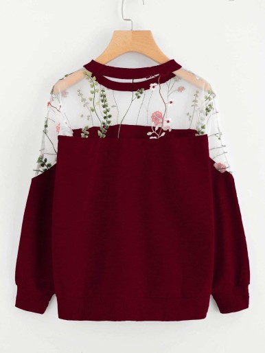 Embroidery Mesh Paneled Sweatshirt