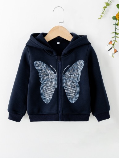 Toddler Girls Butterfly Rhinestone Hooded Jacket