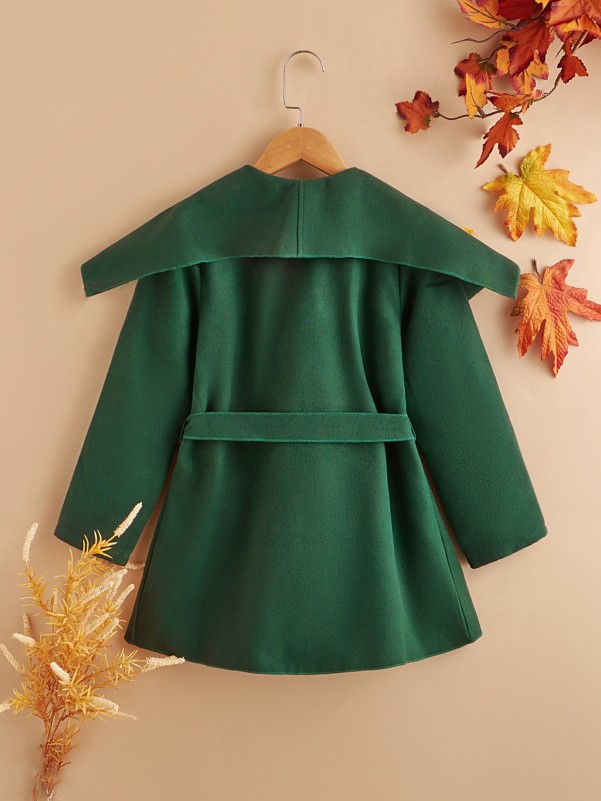 Girls Waterfall Collar Belted Overcoat