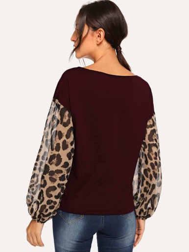 Leopard Lantern Sleeve Sweatshirt