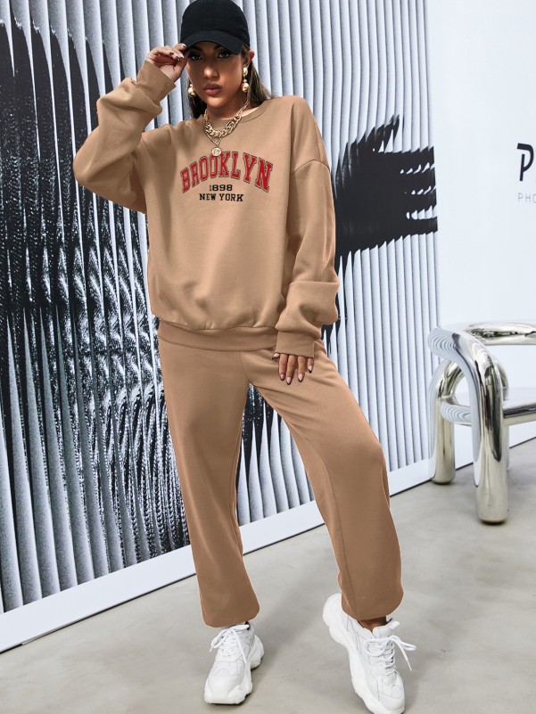 Drop Shoulder Letter Graphic Sweatshirt & Sweatpants