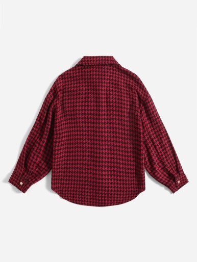 SHEIN Girls Houndstooth Flap Pocket Tweed Coat