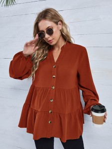 SHEIN Maternity Solid Lantern Sleeve Smock Blouse