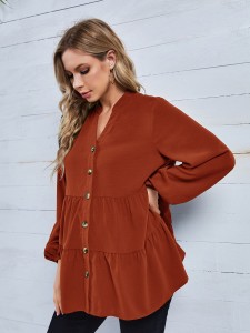 SHEIN Maternity Solid Lantern Sleeve Smock Blouse