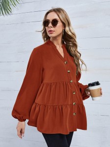 SHEIN Maternity Solid Lantern Sleeve Smock Blouse