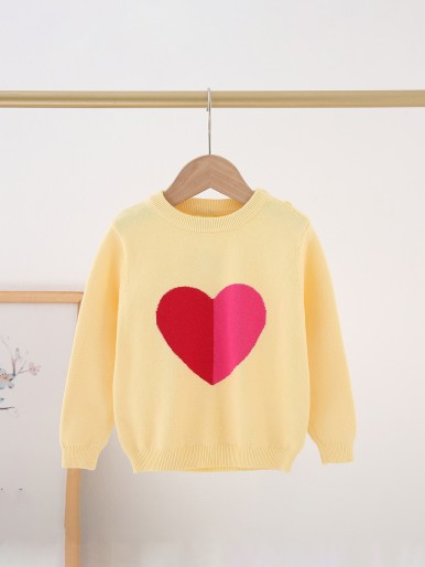 Toddler Girls Two Tone Heart Pattern Sweater