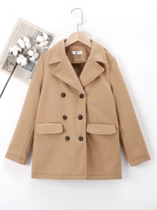 Girls Lapel Neck Double Breasted Overcoat