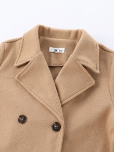 Girls Lapel Neck Double Breasted Overcoat