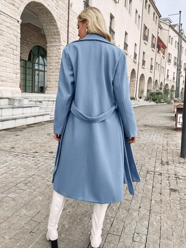 Lapel Neck Open Front Belted Overcoat