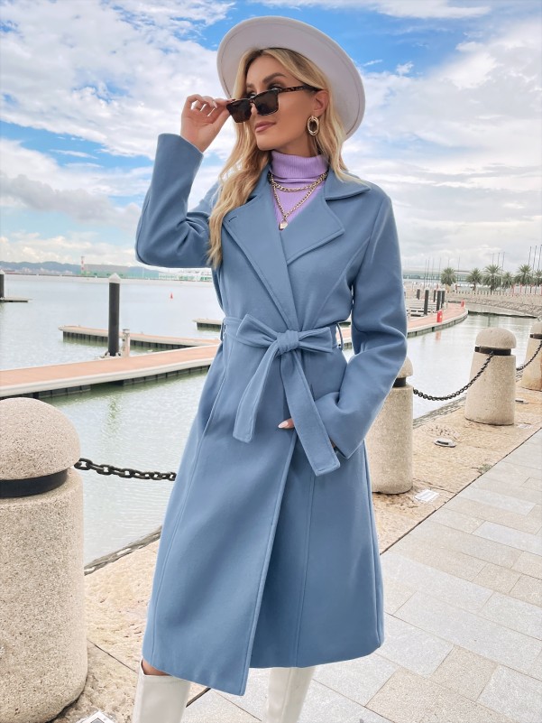 Lapel Neck Open Front Belted Overcoat