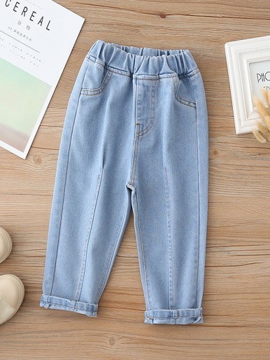 Toddler Girls Light Wash Elastic Waist Jeans