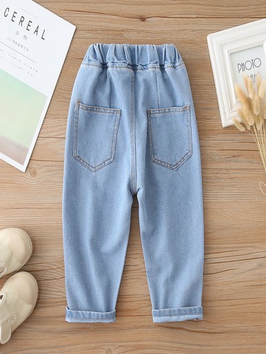 Toddler Girls Light Wash Elastic Waist Jeans