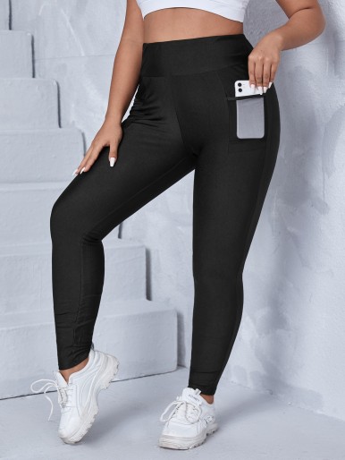 Solid Leggings With Phone Pocket
