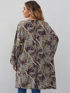 Plus Leopard And Chain Print Open Front Coat