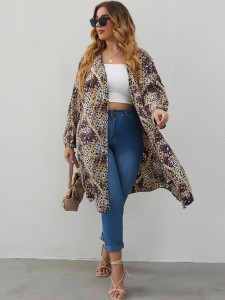 Plus Leopard And Chain Print Open Front Coat