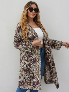 Plus Leopard And Chain Print Open Front Coat