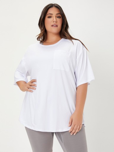 Plus Solid Breathable Softness Drop Shoulder Sports Tee