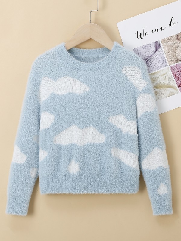 Toddler Girls Cloud Pattern Sweater