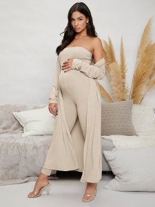 SHEIN Maternity Solid Unitard Jumpsuit With Coat