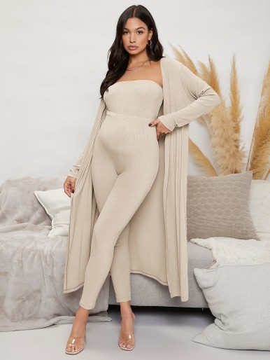 SHEIN Maternity Solid Unitard Jumpsuit With Coat