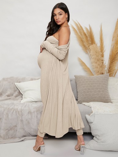 SHEIN Maternity Solid Unitard Jumpsuit With Coat