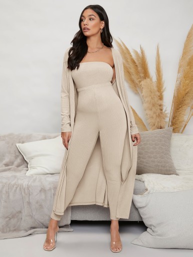 SHEIN Maternity Solid Unitard Jumpsuit With Coat