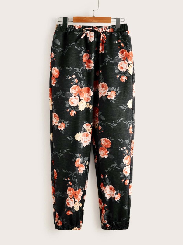 SHEIN Girls Floral Print Knot Front Sweatpants