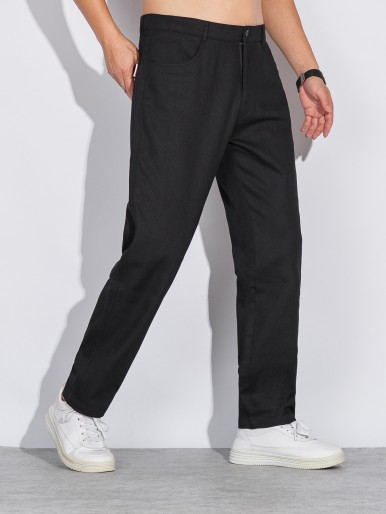 Men Solid Slant Pocket Pants