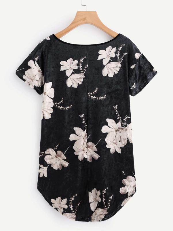 Veel kleurig Casual Bloemen T-shirts Asymmetrisch