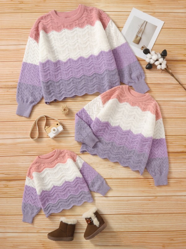 Toddler Girls 1pc Color-block Scallop Trim Sweater