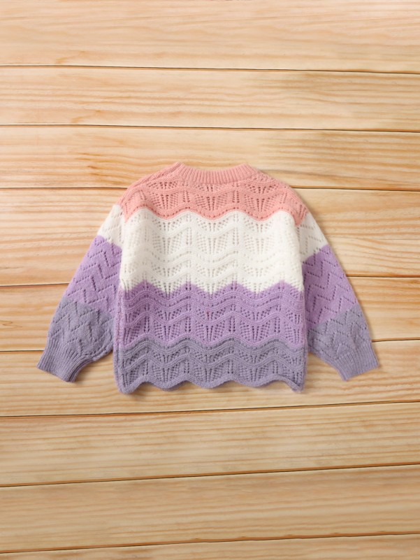 Toddler Girls 1pc Color-block Scallop Trim Sweater