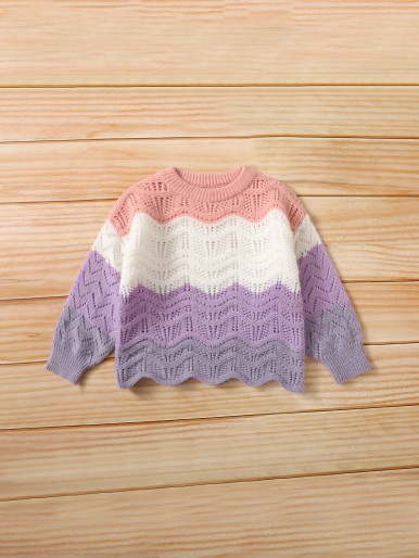 Toddler Girls 1pc Color-block Scallop Trim Sweater