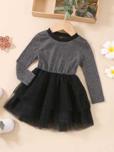 Baby Glitter Bodice Mesh Hem Party Dress