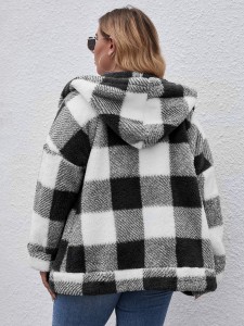 Plus Plaid Zip Up Hooded Teddy Coat