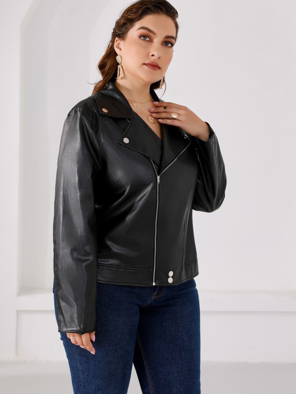 Plus Zip Up PU Moto Jacket