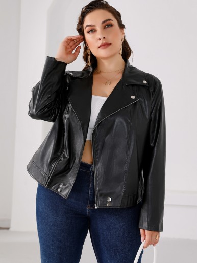 Plus Zip Up PU Moto Jacket