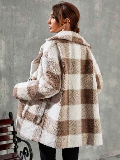 Buffalo Plaid Dual Pocket Teddy Coat