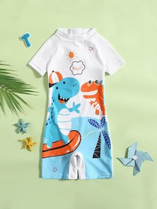 Toddler Boys Cartoon Dinosaur Print One Piece Swimsuit