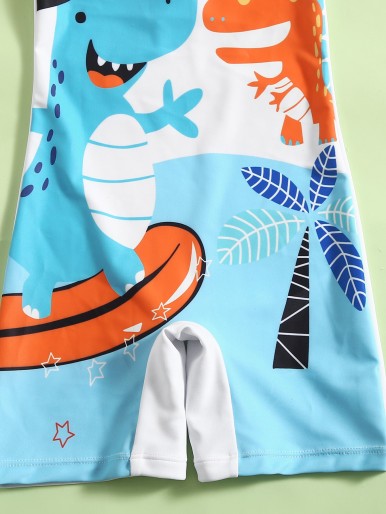 Toddler Boys Cartoon Dinosaur Print One Piece Swimsuit