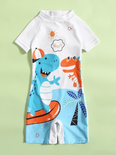 Toddler Boys Cartoon Dinosaur Print One Piece Swimsuit