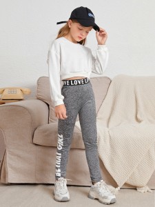 SHEIN Girls Letter Tape Waist Leggings