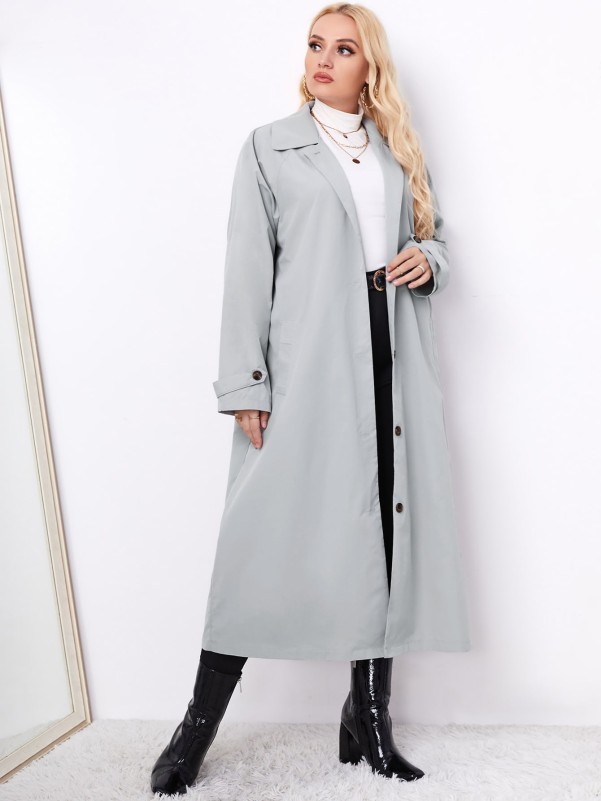 Plus Raglan Sleeve Single Breasted Trench Coat