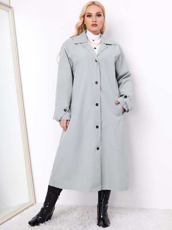 Plus Raglan Sleeve Single Breasted Trench Coat