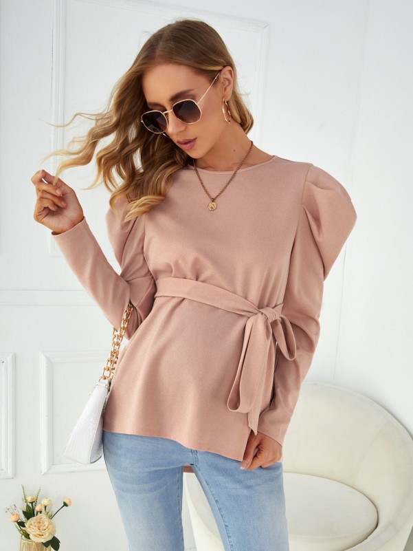 SHEIN Maternity Gigot Sleeve Belted Blouse