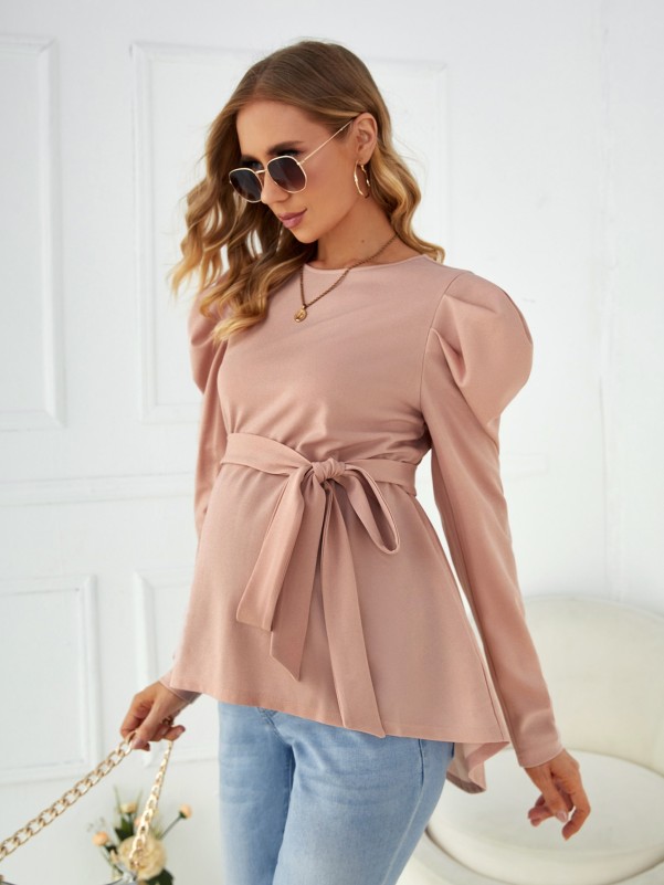 SHEIN Maternity Gigot Sleeve Belted Blouse