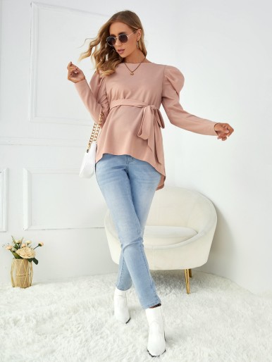 SHEIN Maternity Gigot Sleeve Belted Blouse