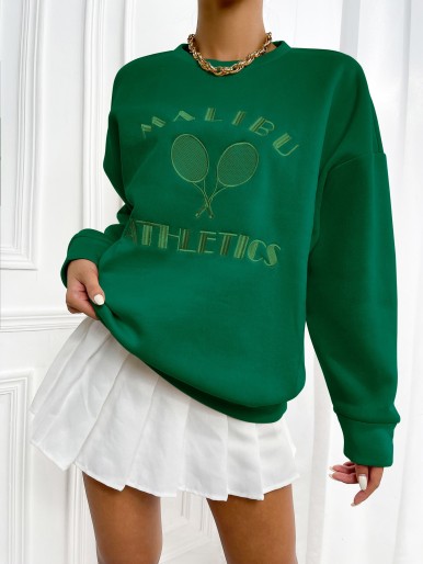 Letter Embroidery Drop Shoulder Sweatshirt