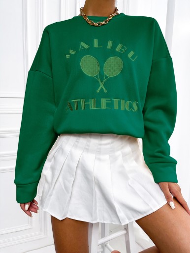 Letter Embroidery Drop Shoulder Sweatshirt