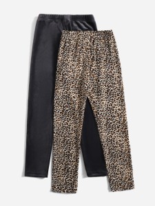 SHEIN Girls 2pcs Solid & Leopard Print Leggings