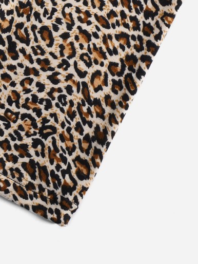 SHEIN Girls 2pcs Solid & Leopard Print Leggings